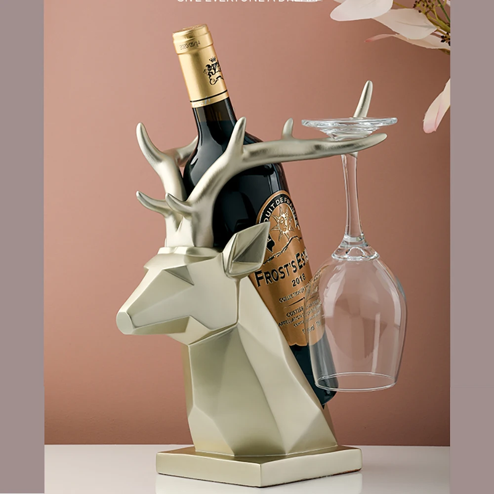 

Deer Head Resin Figurine Wine Bottle Holder Wine Rack Shelf Wine stand Home Living Room Office Decoration Crafts Christmas Gifts