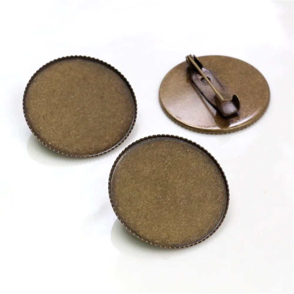 

New Fashion 10pcs/lot 25mm Inner Size Bronze Silver Plated Brass Material Brooch Simple Style Cabochon Cameo Base Setting