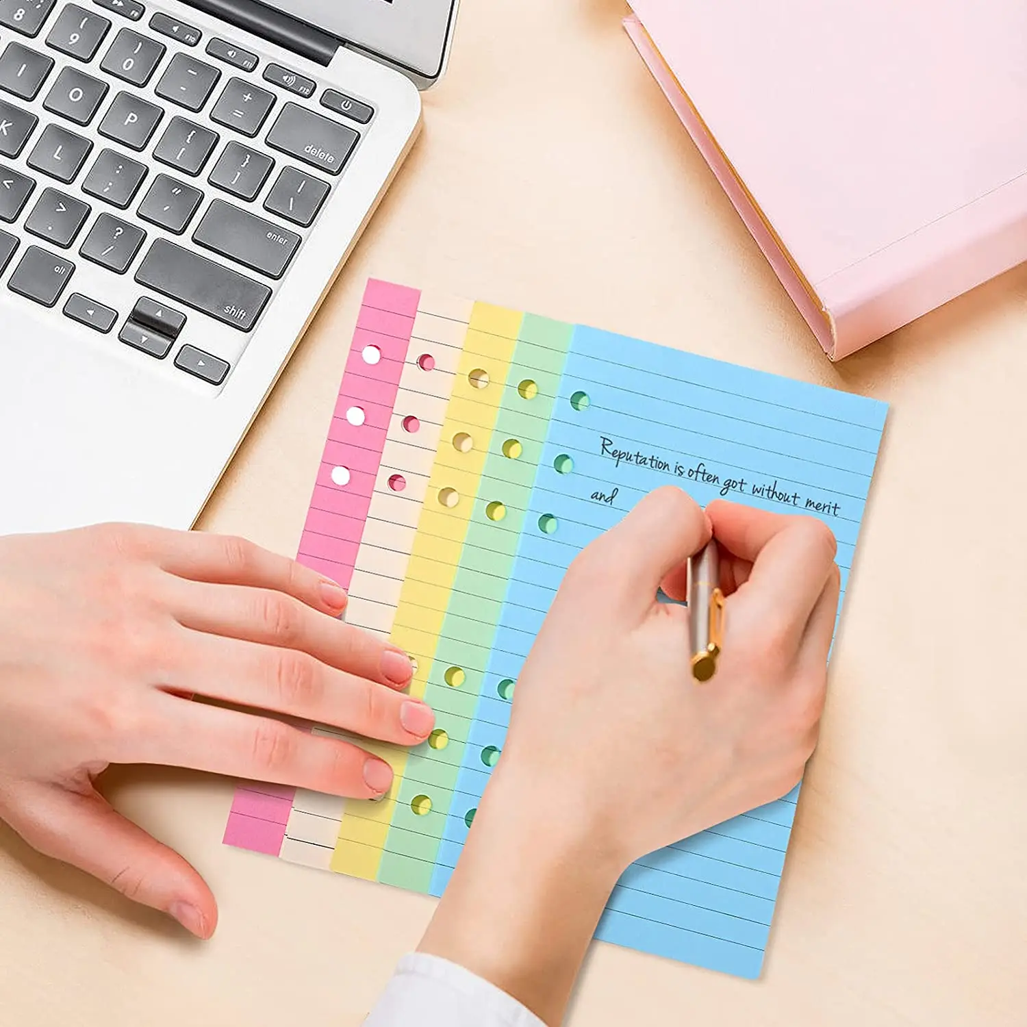 

A6 Colorful 6-Hole Punched Ruled Refills Inserts for Personal Size Organizer Binder, 5-Color Loose Leaf Planner Filler Paper