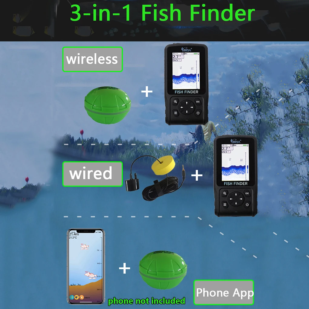 

3 в 1 100 м портативный эхолот Sonar Fish Finders Русский Английский рыболовный эхолот беспроводной проводной ЖК-экран Finders