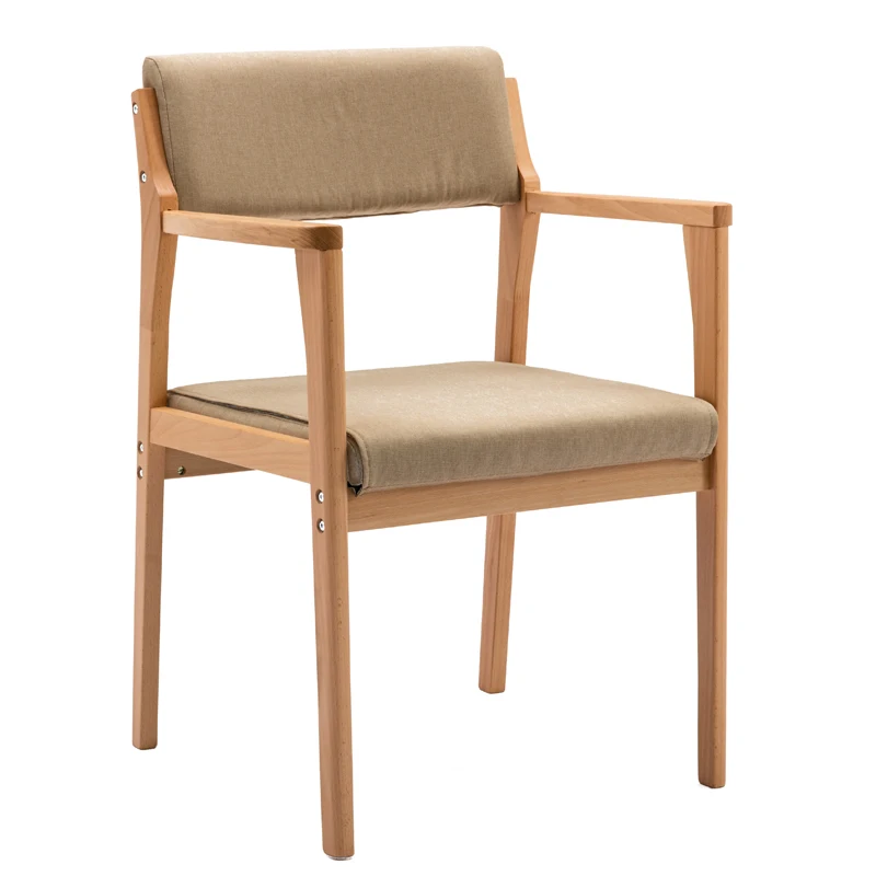 Обеденный стул из цельного дерева nordic с обивкой ткани спинка кресла простой дом