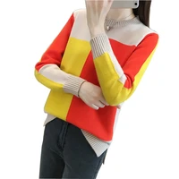 autumn and winter new candy color pullover women korean womens loose color matching long sleeved knitted bottoming shirt