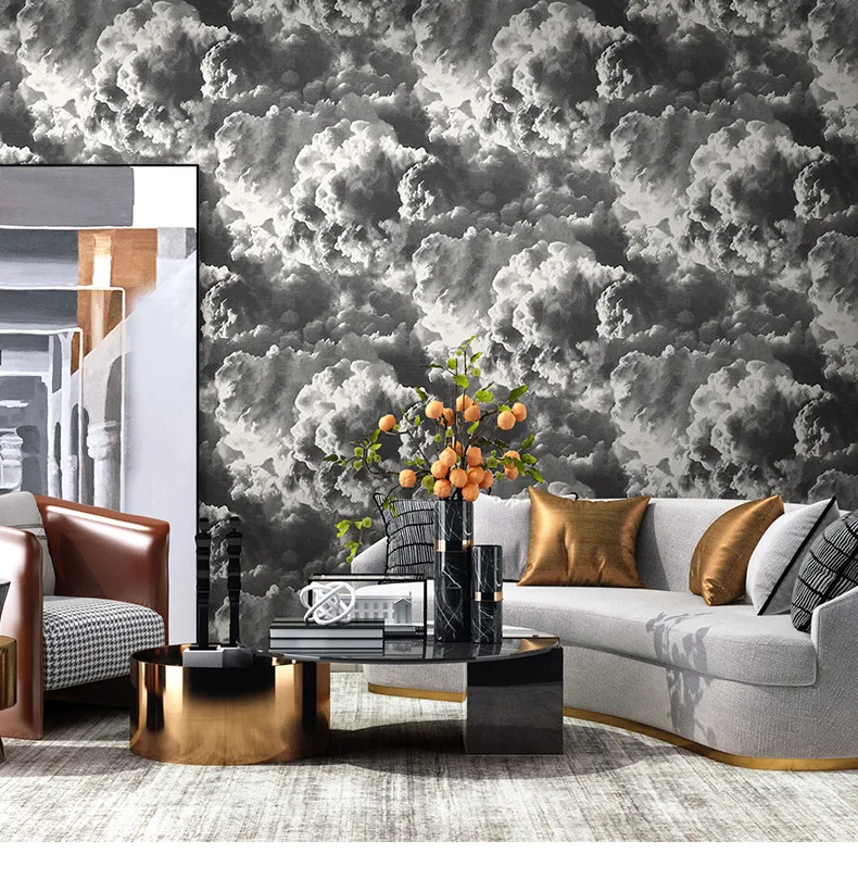 

Modern minimalist sofa TV background dark cloud wallpaper living room bedroom Nordic style wallpaper blue sky and white clouds