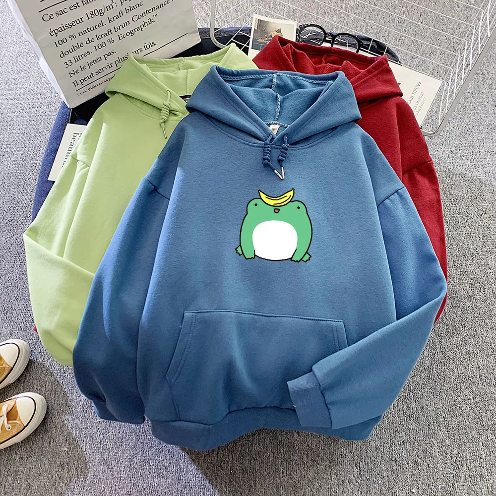 

Frog and Banana Hoodies Oversized Harajuku Cotton Sweetshirt for Girls Goth Aesthetic Hoodie with Pocket Ladies Outfits Sudadera