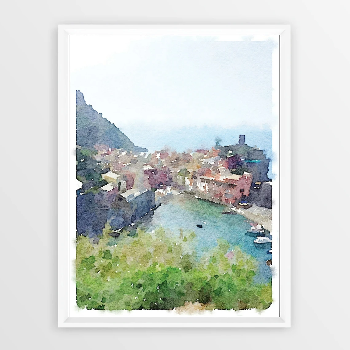 

Italy Print, Cinque Terre Wall Art Decor Set Vernazza Italy Watercolor Italy landscape Italian beach Sea Coast Art Poster