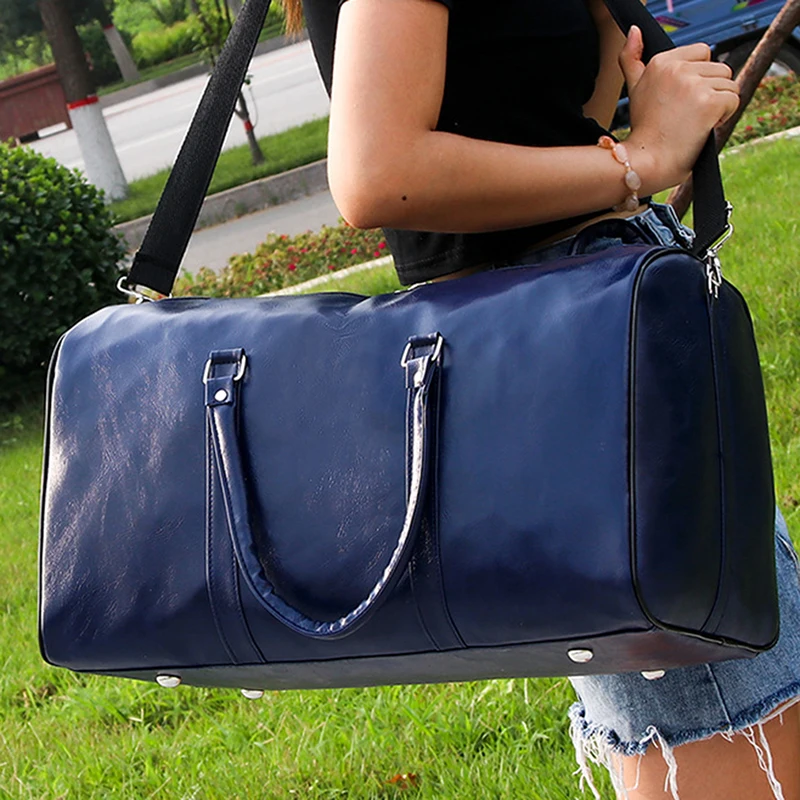 

Male Leather Travel Bag Large Duffle Independent Shoes Storage Big Fitness Bags Handbag Bag Luggage Shoulder Bag Black