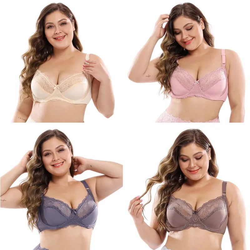 

Large Size Bra Women Sexy Lace Full Cup Lingerie No Wire Bralette Female Ultrathin Underwear Floral Push Up Lenceria 38-48DE