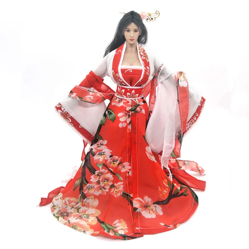 

1/6 Ancient Clothes for Female Soldiers Red Printed Hanfu for PH TBL UD 12 inch Large Breasts Body