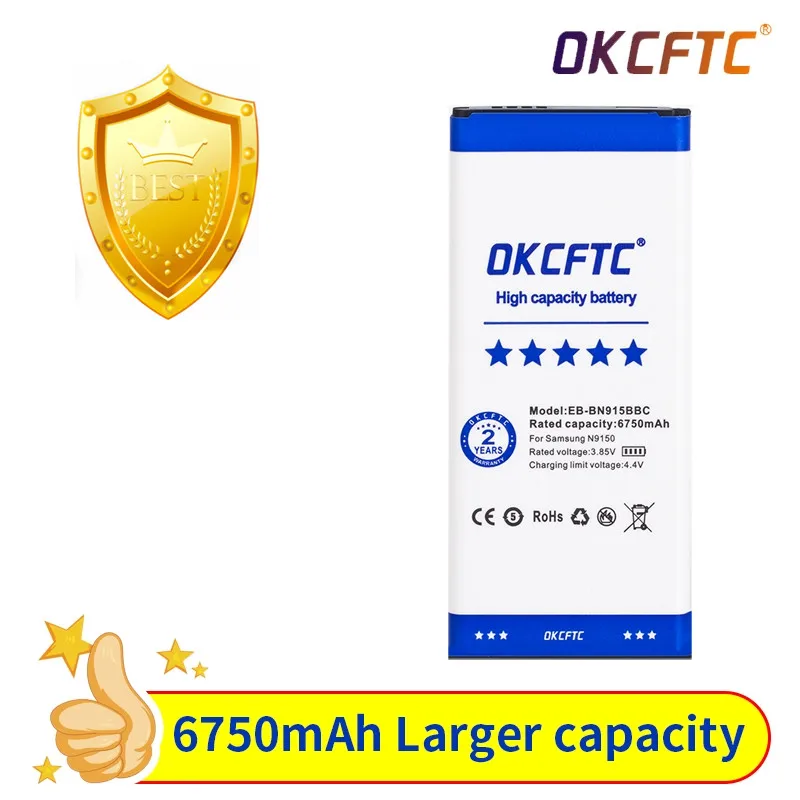 

OKCFTC Orginal EB-BN915BBC EB-BN915BBE 6750mAh Battery For Samsung Galaxy Note Edge N9150 N915 N915F/D/A/T N915K/L/SN915V/G