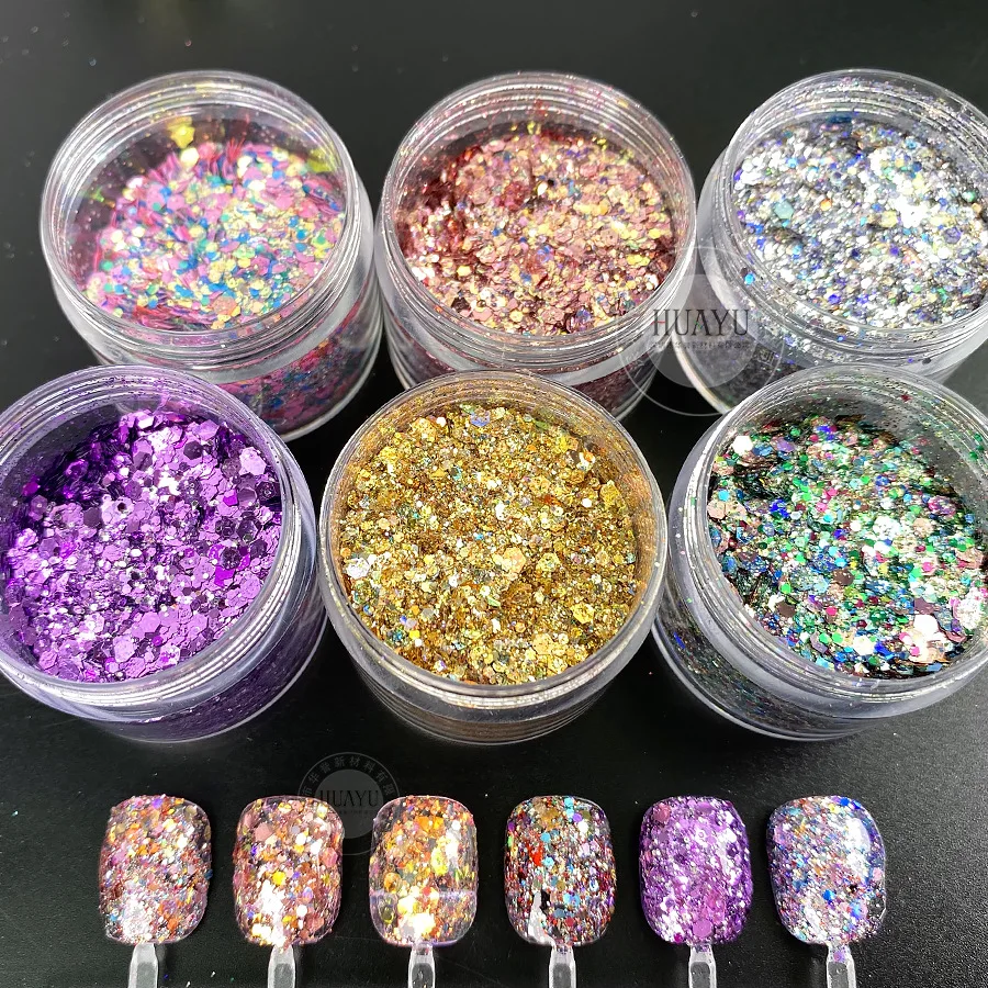 

Holographic Nail Glitter Sequins Mixed Hexagon Flakes Chrome Pigment Powder Nail Art Accessories Polish Manicure Decorations
