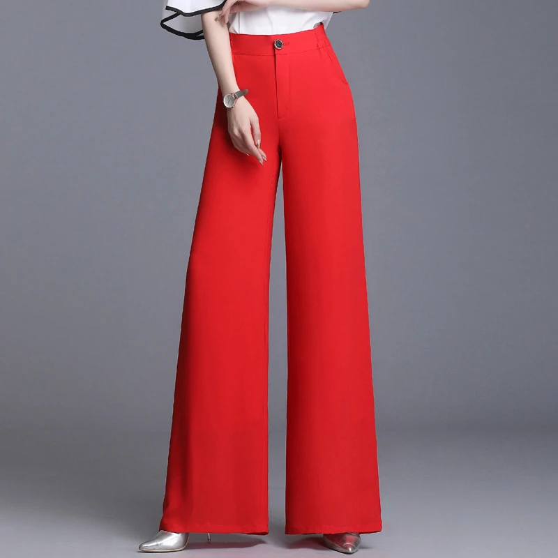 

Hot sale summer female wide leg pants womens high waist chiffon pants loose khaki elegant dance trousers All-match pantalones