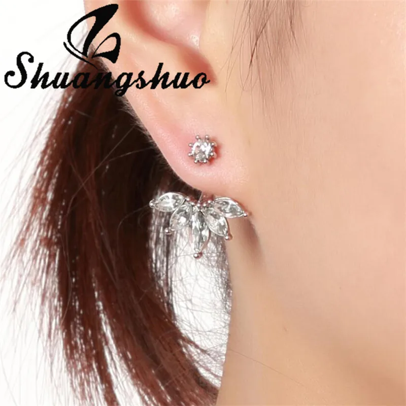 

Shuangshuo Korean Fashion Women Elgant Rhinestone Leaf Ear-Jackets Bohemian Jewelry Crystal Leaves Stud Earrings Bijoux Femme