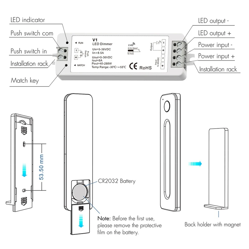Светодиодный диммер 12V 5V 24V 36V 8A PWM Беспроводной RF переключатель с 2 4G Яркость