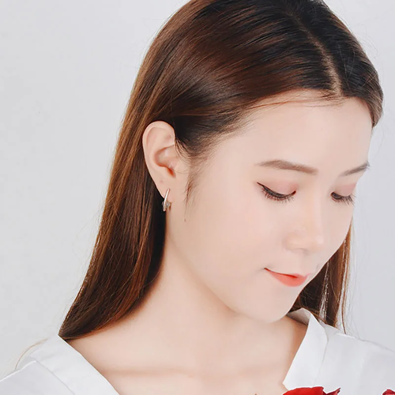 

MEETSOFT 925 Sterling Silver Prevent Allergy Hoop Earrings for Women Trendy Small Strawberry Quartz Circle Jewelry Gift