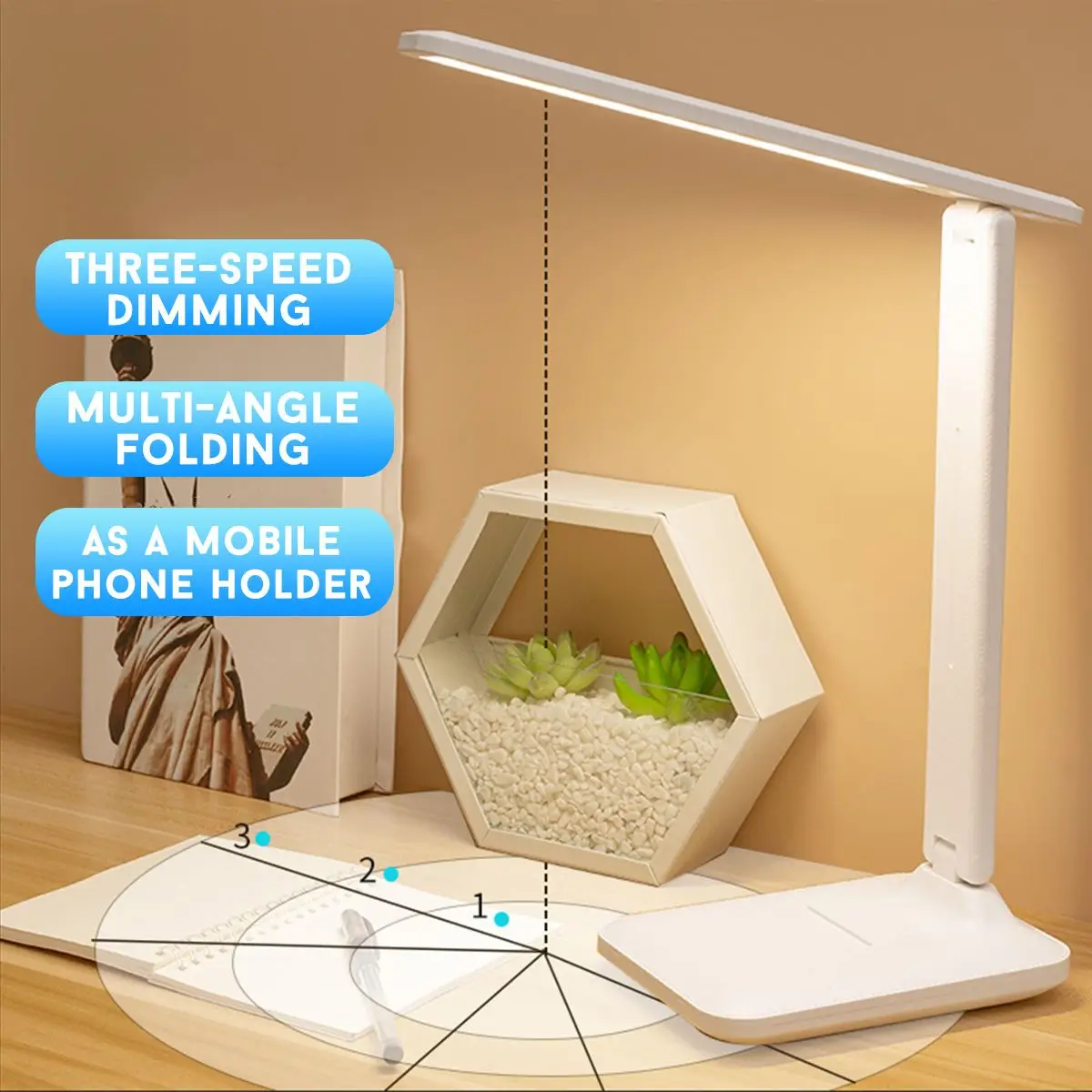 

LED Table Lamp Foldable 3 Colors Touch Dimming Study LED Desk Lamp for Bedroom DC5V USB Recharge Leather Material Reading Lamps