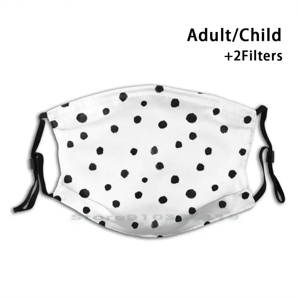 

Black On White Watercolour Polka Dots Print Reusable Mask Pm2.5 Filter Face Mask Kids Watercolor Splatter Black Dots Polka Dot