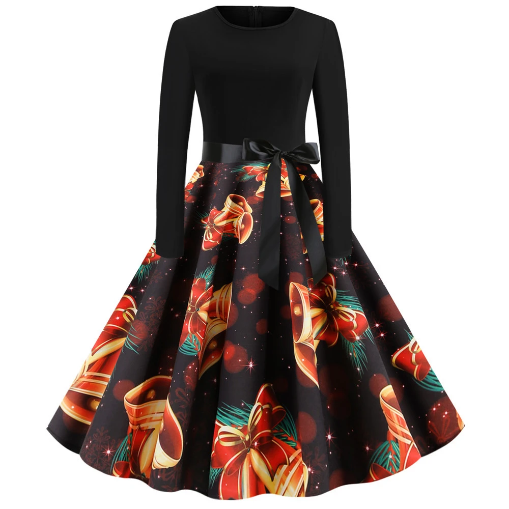 2019 осенне-зимнее элегантное рождественское платье женское с круглым вырезом и