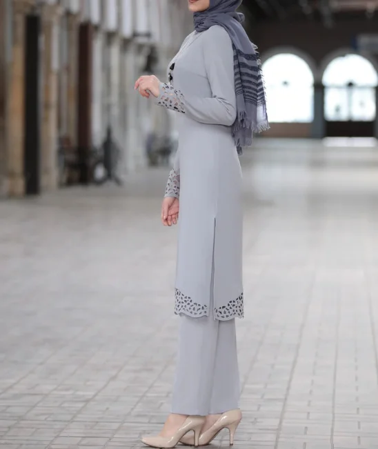 

New Solid Islamic Woman Abaya Muslim Turkish Arabic Hollow Dress Mubarak Ramadan Prayer Clothing Long Sleeve Party Robe Kaftan