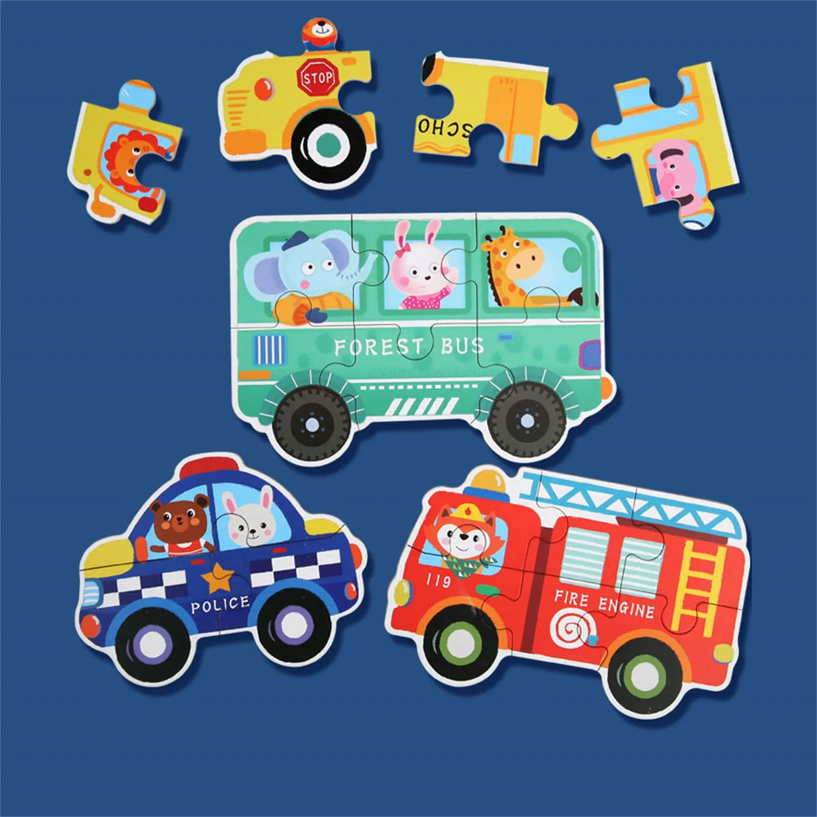 

Animal Transport Character Six in One Puzzles for Kids Puzzle Travel Iron Box Children's Educational Puzzle Parent-Child Toy