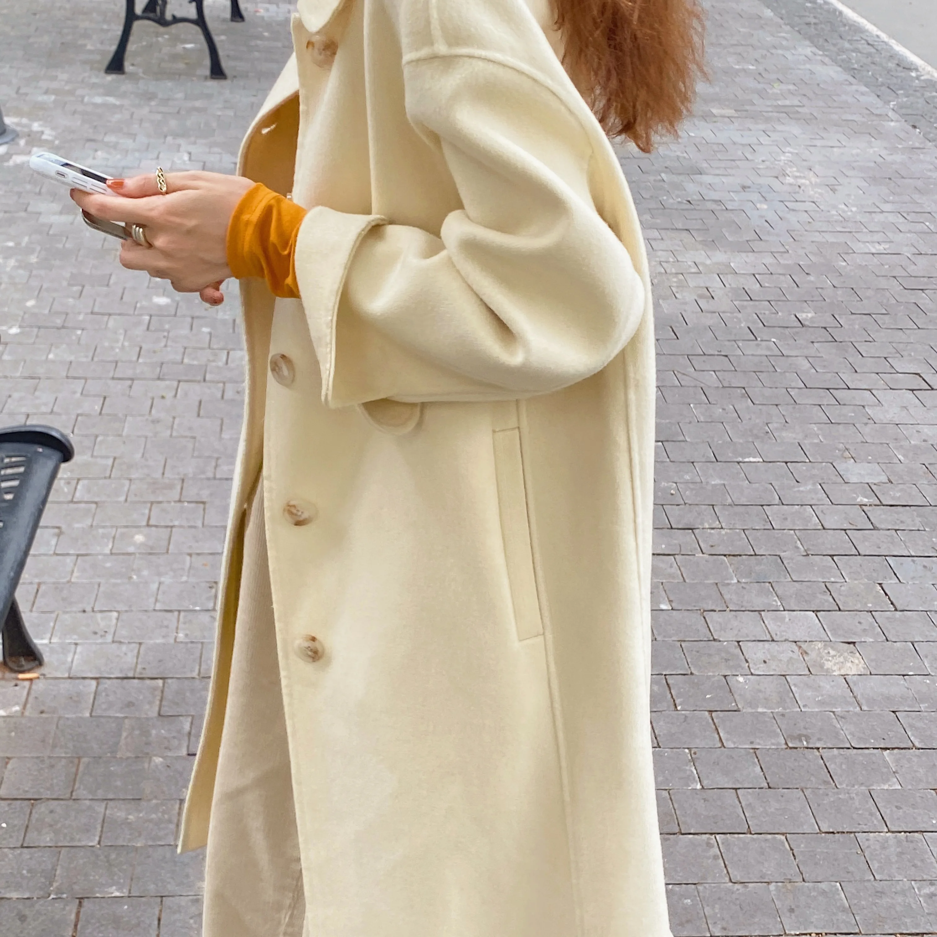 

Vintage Lapel Minimalist Woolen Coat Oversize Outwear Winter OL Elegant Women Faux Wool Coats Fashion Solid Long Coats