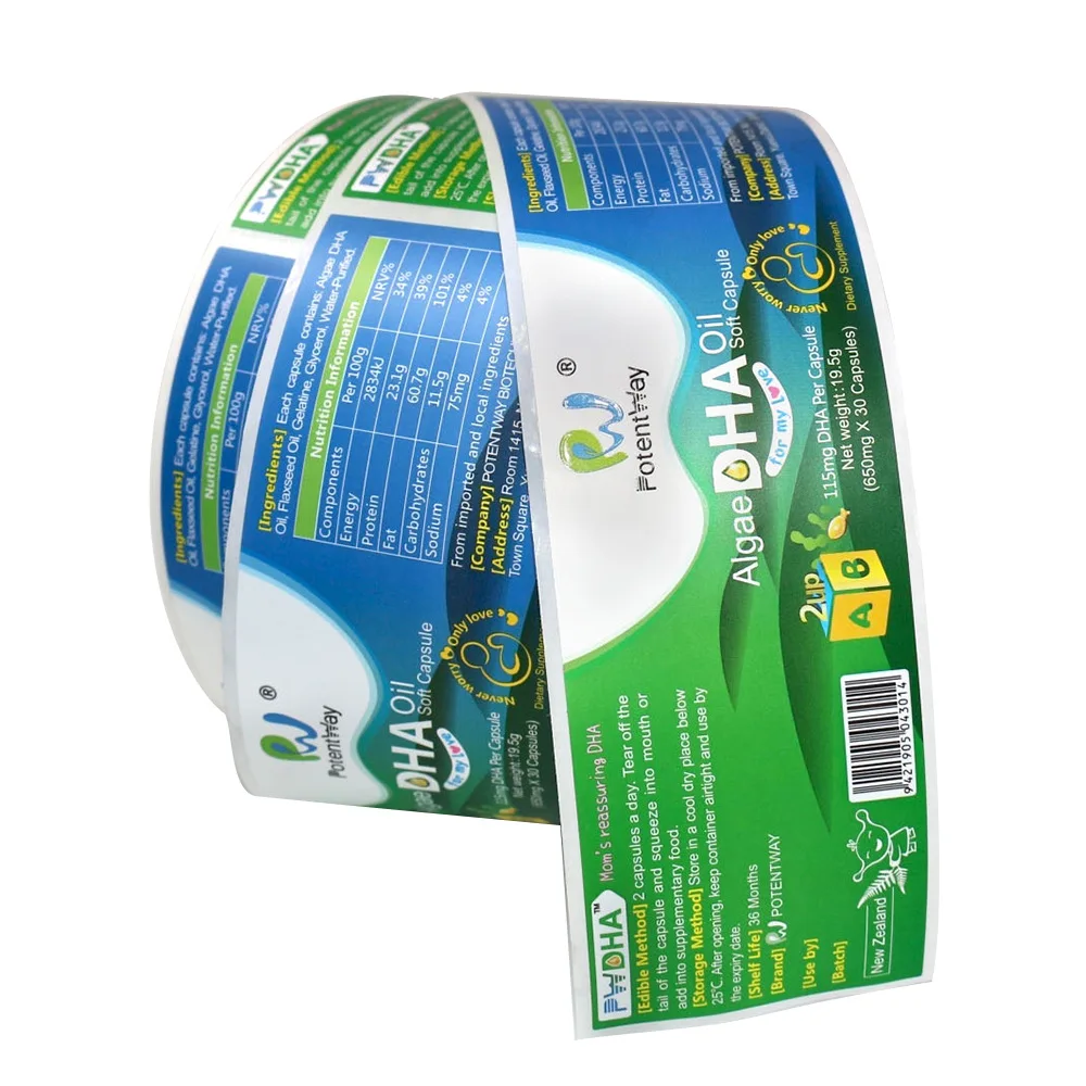 

Customzied Rolling Packaging Health Care Bottle Seal Sticker Label Printed Rectangle Colorful Vinyl Stickers Waterproof
