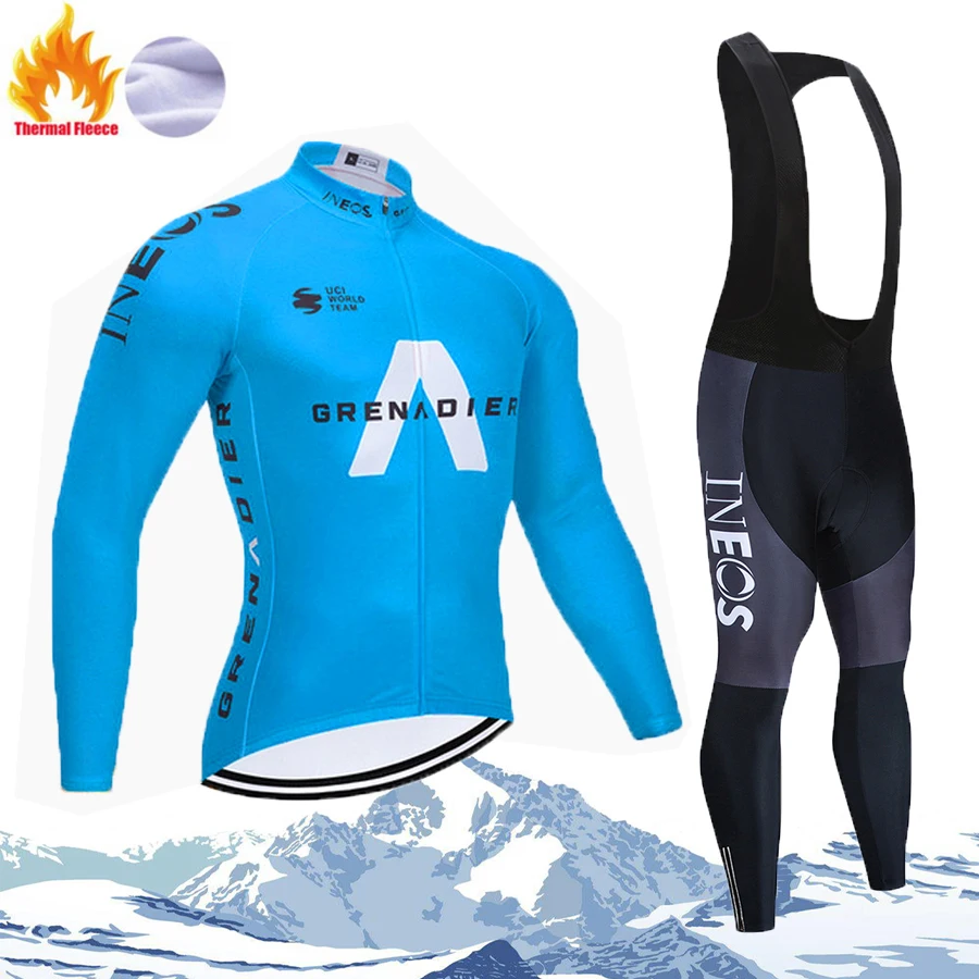 

2021 INEOS Winter Men Thermal Fleece Cycling Jersey Set Maillot Ropa Ciclismo Long Sleeve MTB Bike Keep Warm Outdoor Clothing