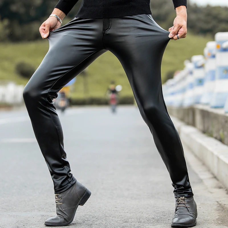 

2020 autumn of cultivate one's morality play high fashionable young tight leather pants and feet locomotive PU leather pants