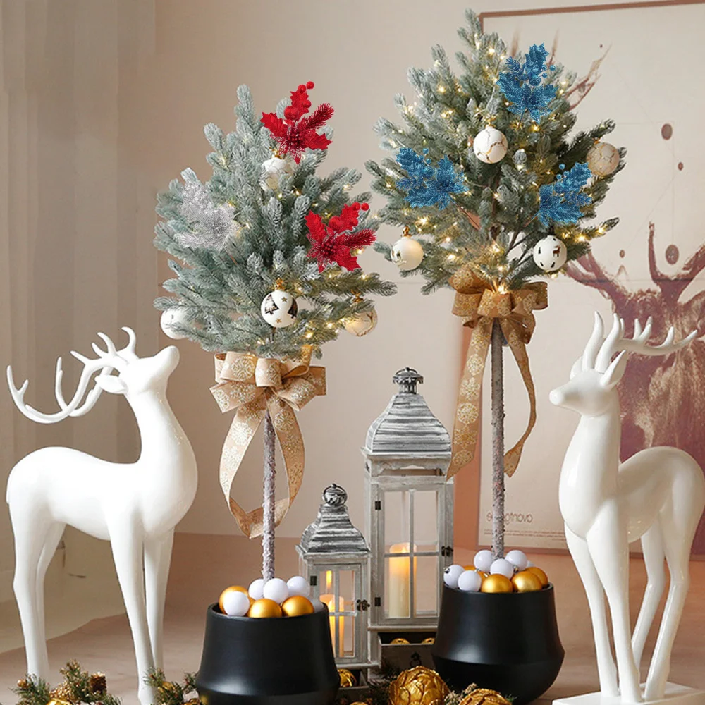 

Merry Christmas Tree Decorations Cuttings And Leaves Gold Powder Hollow Fruit Artificial Golden Simulation New Ornaments Home