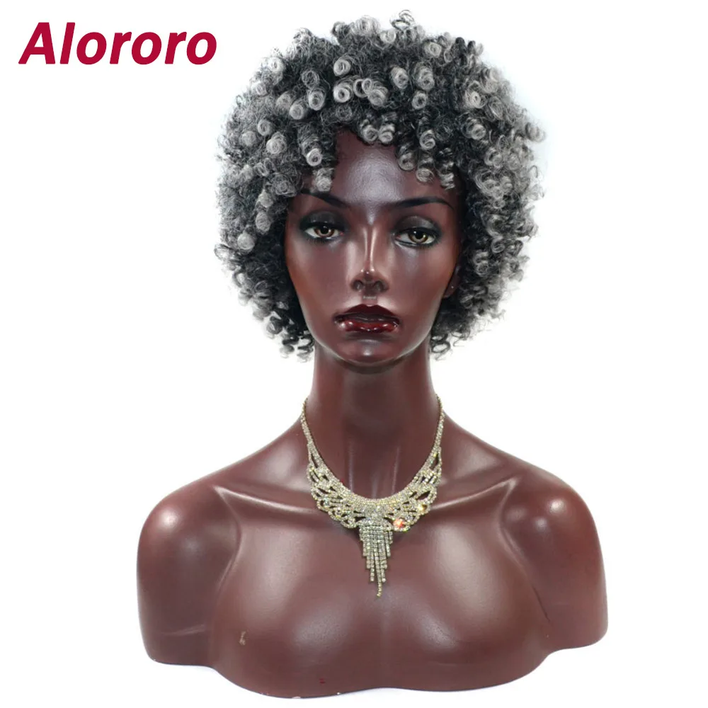 Alororo афро вьющийся синтетический парик Бразильские Черные Серые смешанные цвета
