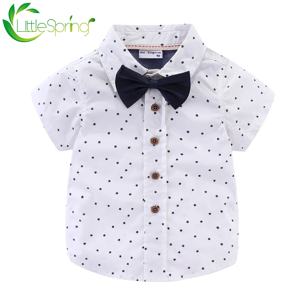 LittleSpring/рубашки для маленьких мальчиков со съемным галстуком бабочкой и принтом
