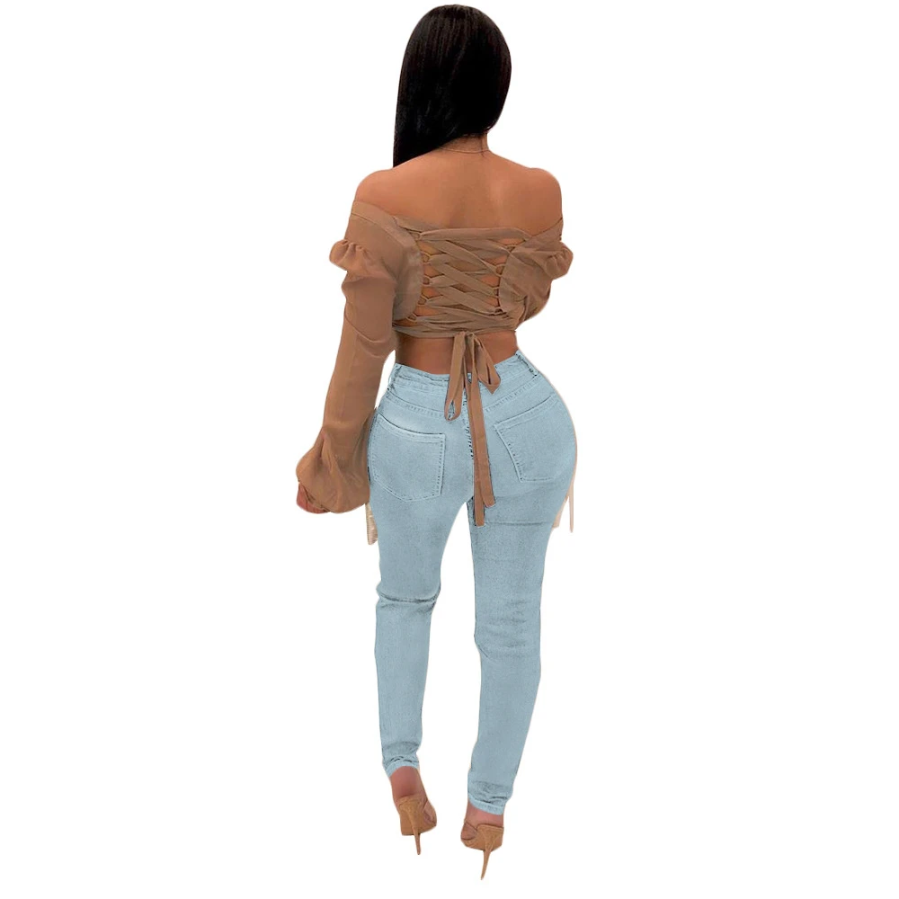 

2019 Jeans Female Denim Pants Hole Korean Fashion Buttom Womans Pencil Pants Blue Denim Elastic Trousers for Ladies