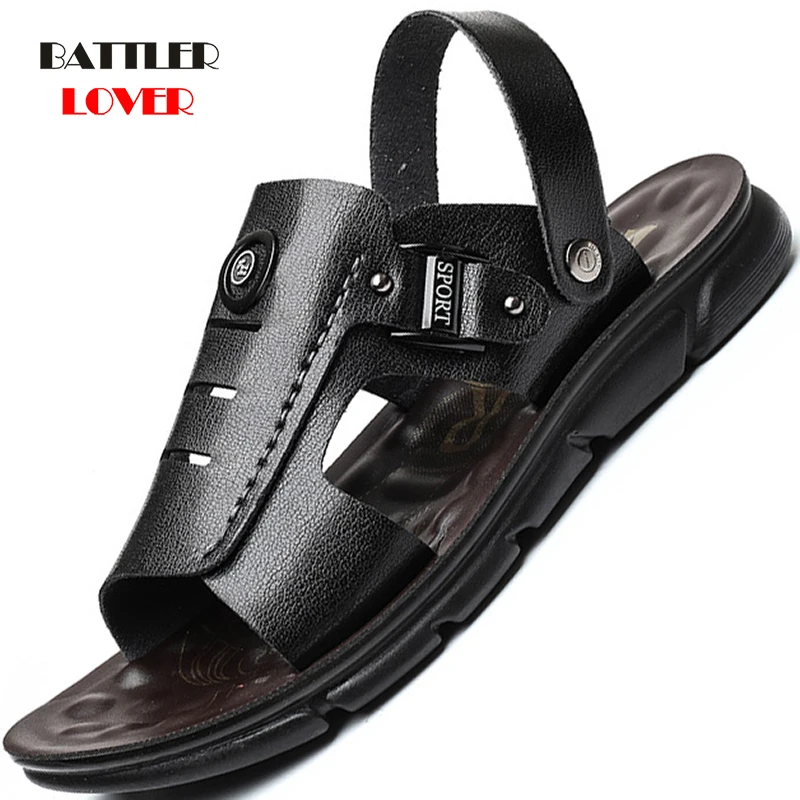 

Men Summer Split Leather Sandals Fashion Outdoor Slippers for Male Soft Sneakers Roman Sandalies Homme Casual Beach Flip Flops