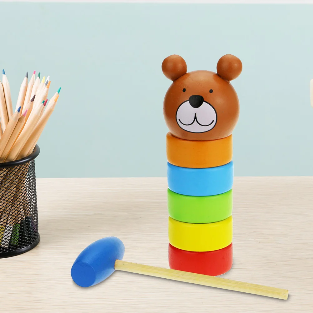 Деревянная детская игрушка 2 в 1 радужного цвета с мишкой и башней аксессуары для