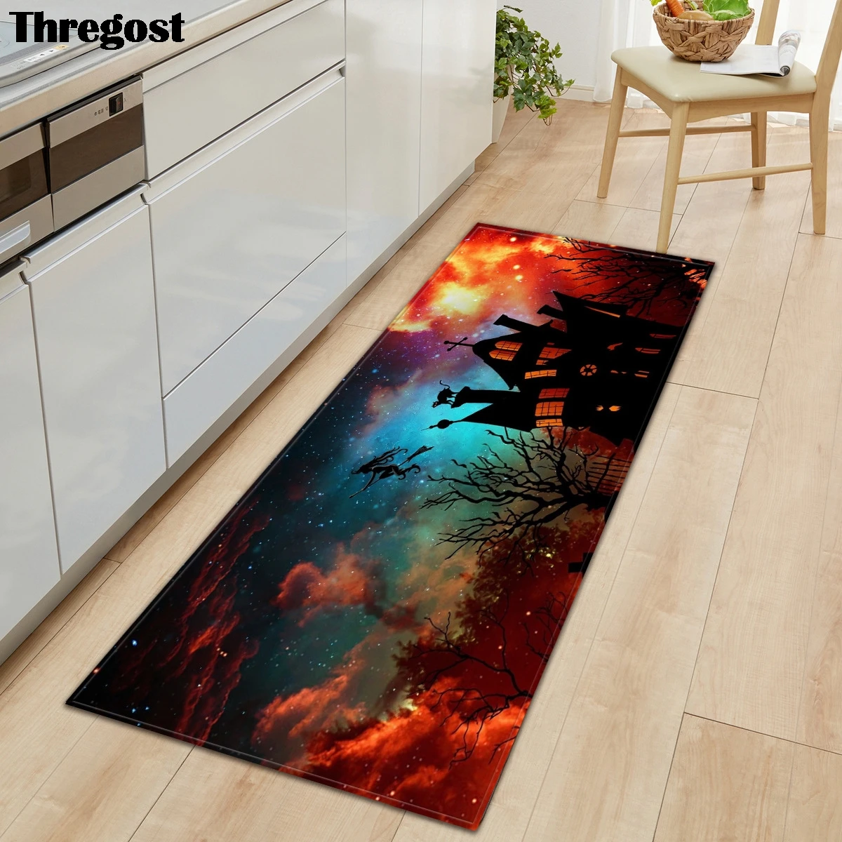

Thregost Halloween Doormat Long Floor Mats Microfiber Flannel Print Indoor Hallway Carpet Anti-Slip Party Rugs Washable Machine