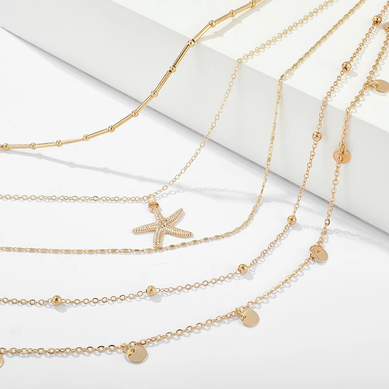 Tocona богемное очаровательное многослойное ожерелье с золотой цепочкой летняя