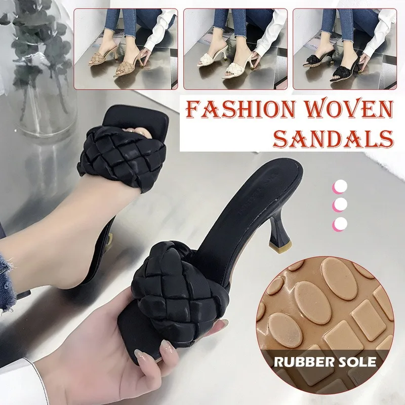 

Ladeis Summer Outdoor Beach Shoes Female Fashion Square Sandaly Toe Thin High Heels PU High Heel Design Shoes For Women 2021