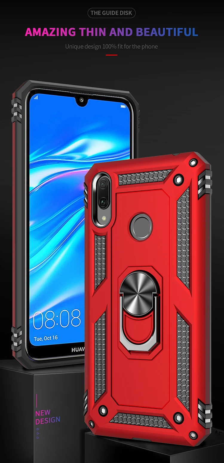 Для huawei Honor 8A роскошный противоударный чехол держатель стенд с металлическим кольцом Чехол Мягкий бампер гибрид чехол для huawei Honor 8a capa