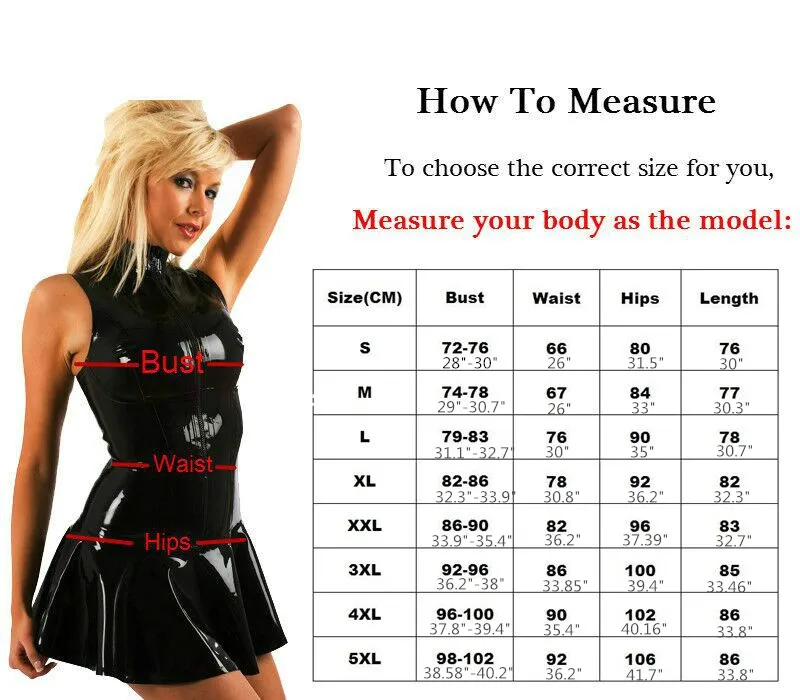 

Plus Size 5XL Women Wet look Leather Dress Zipper Black Latex PVC Dress Hot Bodycon vinyl Sexy Clubwear Sexy Lingerie Mini Dress