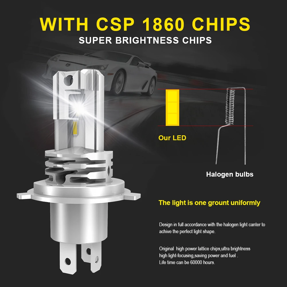 2pcs Mini H4 Led H11 H8 HB3 9005 9006 HB4 Canbus Car Headlight For Toyota Sienna Yaris 2007 FJ T100 Cruiser MR2 Spyder 6500K - купить по