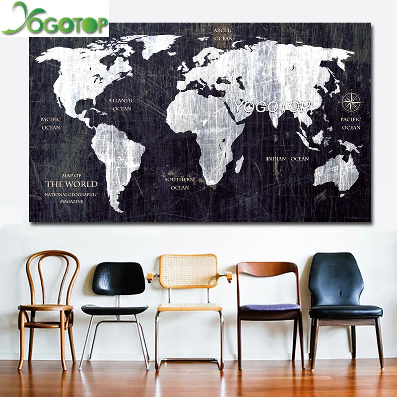 Карта мира черно-белые картины 5d алмазная живопись полная картина пазл Diy