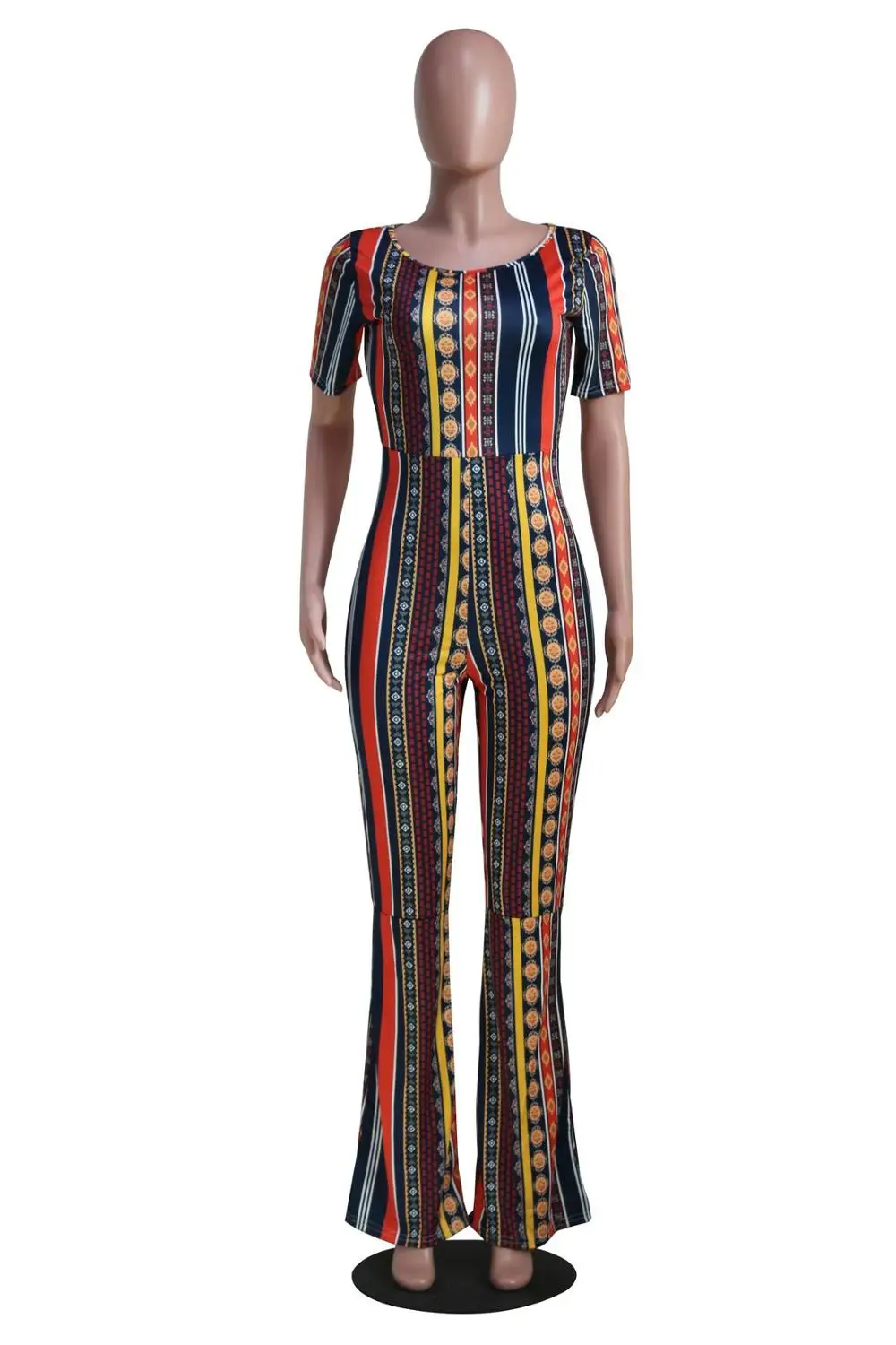 Женский полосатый комбинезон Adogirl с принтом коротким рукавом и круглым вырезом