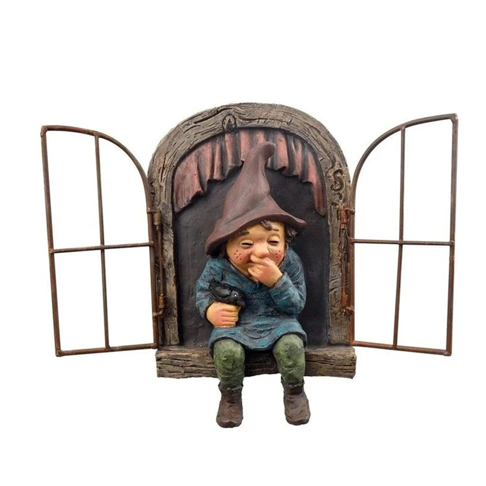

Giggling Gnome Sitting On A Window Sill 3D Resin Hanging Ornament Wall Home Decor P7Ding