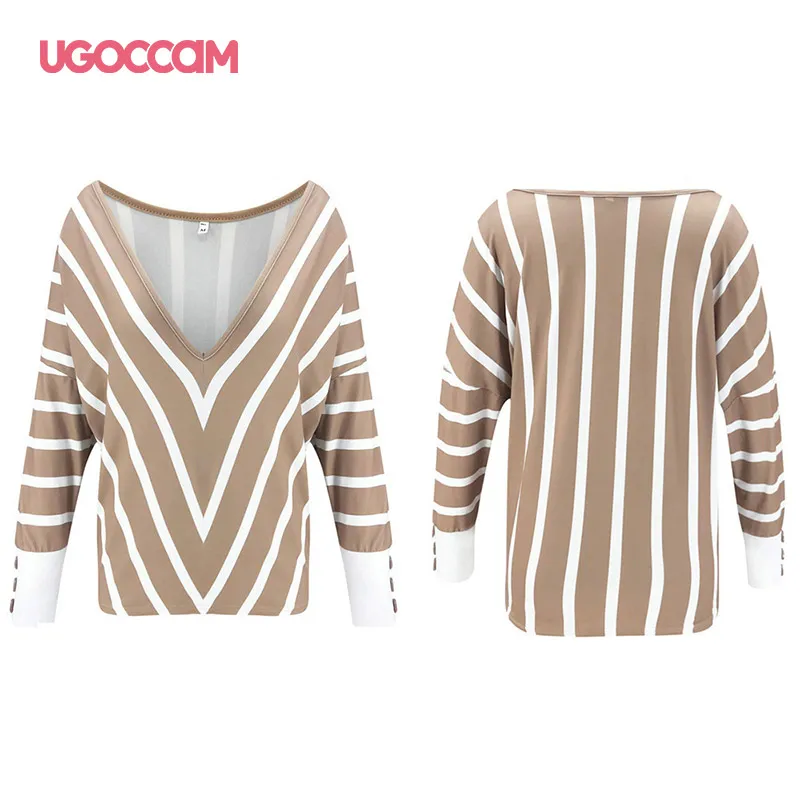 UGOCCAM Сексуальная Блузка с v образным вырезом Женская Повседневная Осенняя обувь