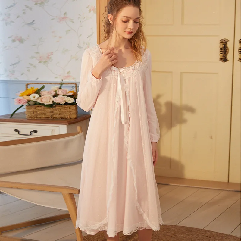 

Women Nightgown Lace Nightdress Korean Fashion Long Sleep Dress Spring Autumn Long Sleeve Comfortable Homedress