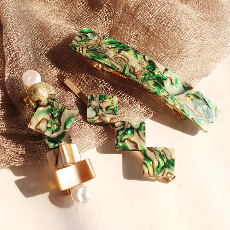 2021 цветная текстура Геометрическая квадратная жемчужная металлическая заколка