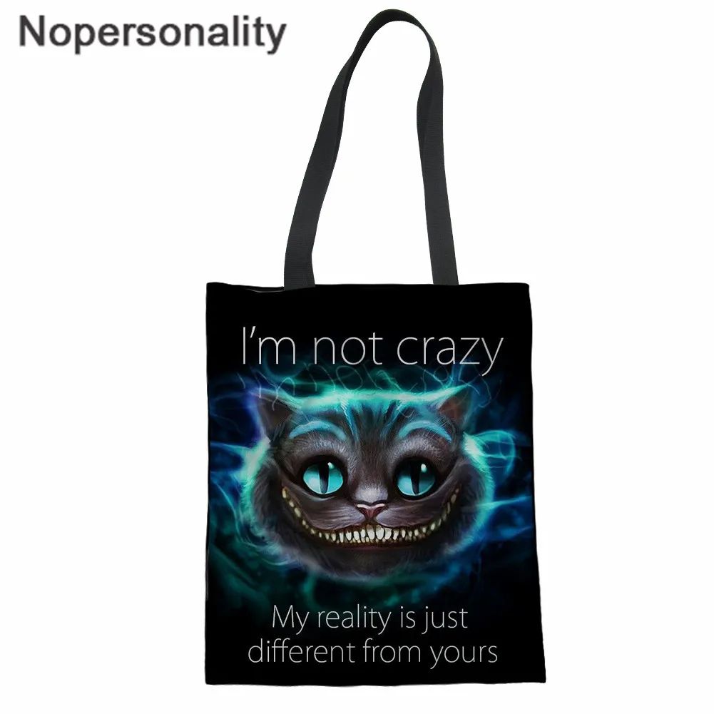 

Сумка-тоут Nopersonality с изображением Чеширского кота, Женская холщовая Повседневная сумочка-тоут на плечо для повседневного использования