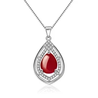 luxury 925 silver jewelry necklace with water drop shaped red zircon gemstones pendant for women wedding engagement party gifts
