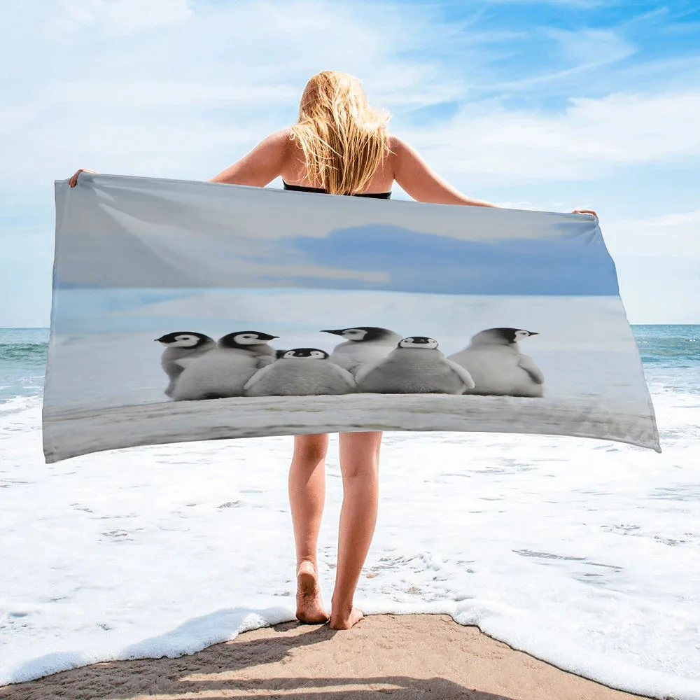 

Cute Black And White Penguin Bath Towel Swimming Quick-Dry Bath Towel Bathroom Accessories Microfiber Beach Towels
