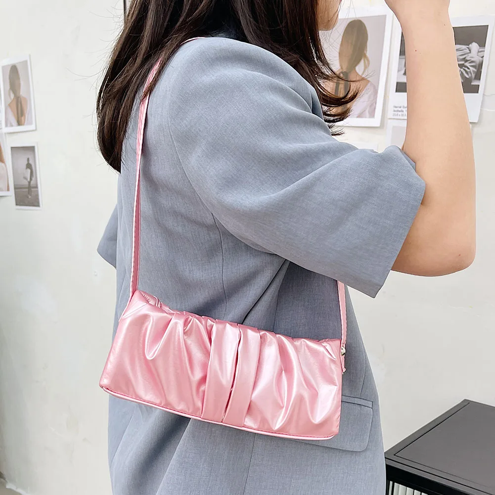 

Новинка 2021, однотонная плиссированная сумка на плечо из мягкой искусственной кожи в стиле ретро для женщин, повседневные дамские миниатюрн...