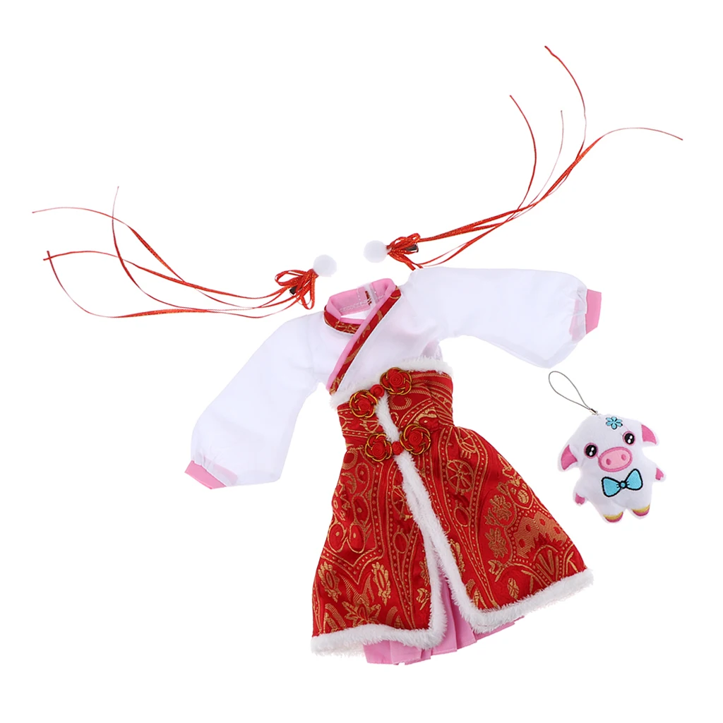 2 шт китайский стиль платье юбка красный плюшевый фартук с марионеткой для 1/3 BJD